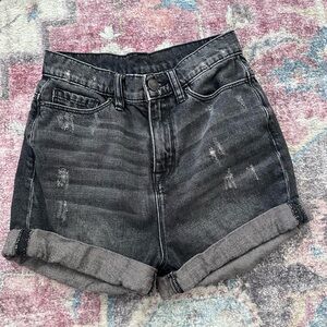 Urban Outfitters BDG Mom 2" High Rise Black Denim Jean Shorts Distressed 24